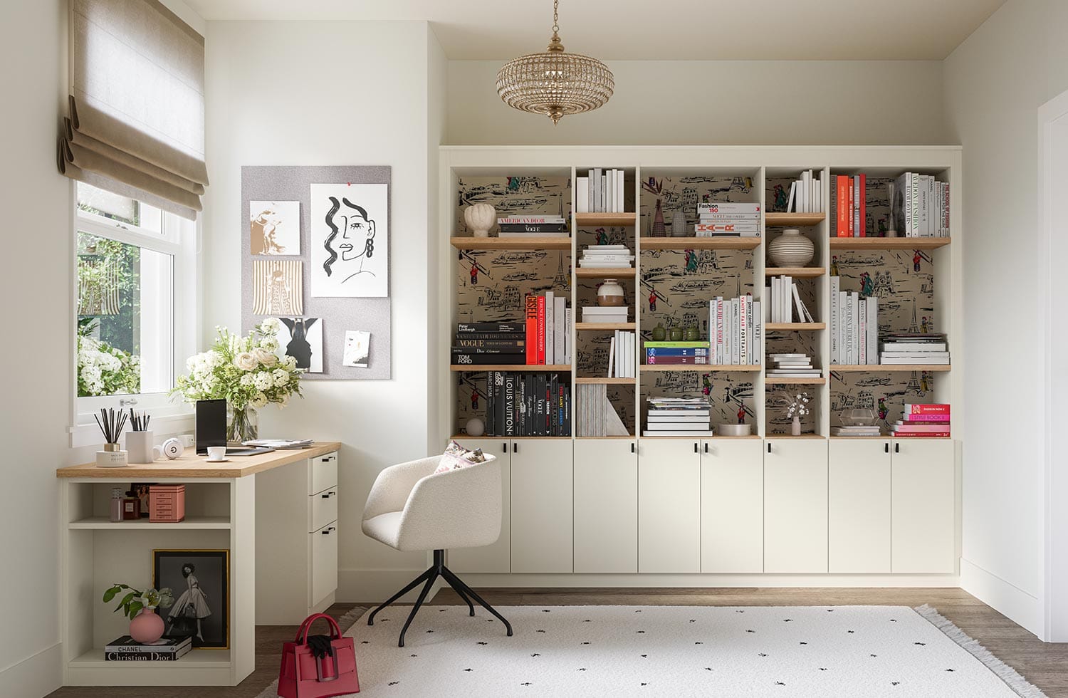 Bookcase design built in to wall in a home office designed by California Closets